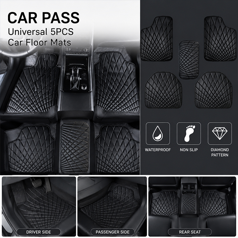 Car Floor Mats Universal Waterproof Leather - CAR PASS Set Universale di 5