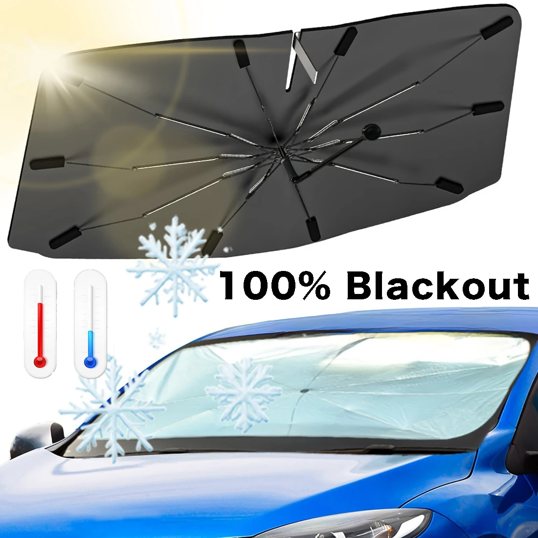 Car Sunshade Windshield Umbrella Foldable - Parasole Pieghevole Multifunzione per Parabrezza Auto,