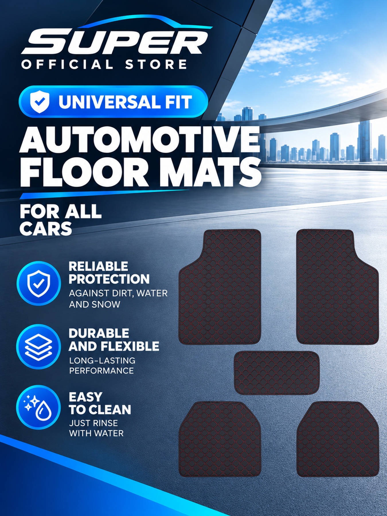 Car Floor Mats Universal Waterproof Leather - Tappetini per auto, set completo, universali,