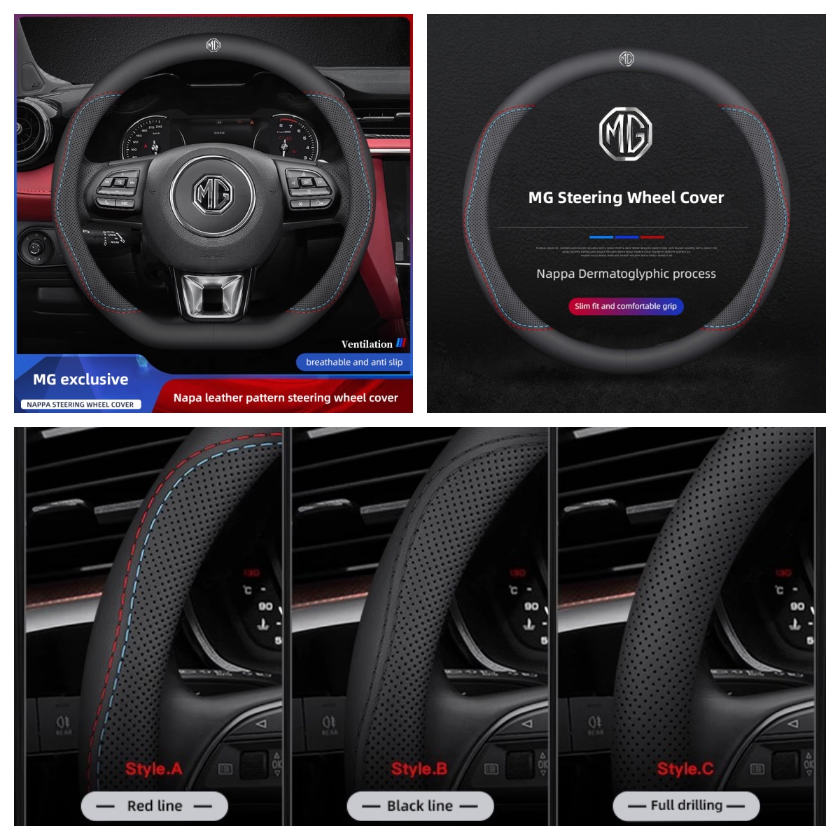 Car Steering Wheel Cover Anti Slip Breathable - 1 Pezzo Coprivolante in Pelle Napa