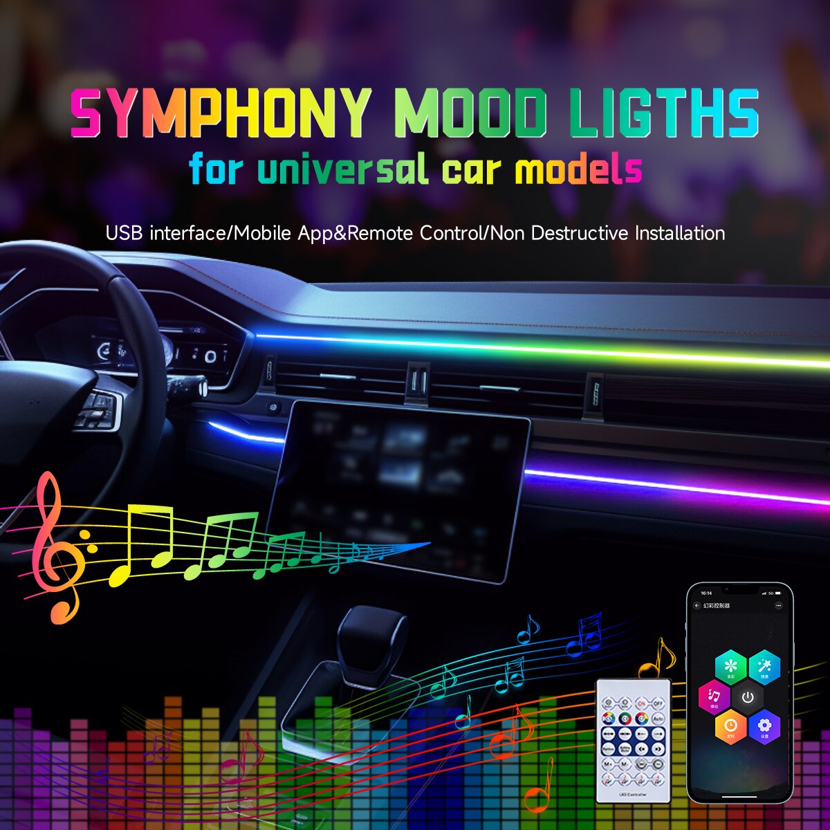 Luce ambientale a LED per auto - Led Ambient Interior Car Lights App Control recensione e prezzo